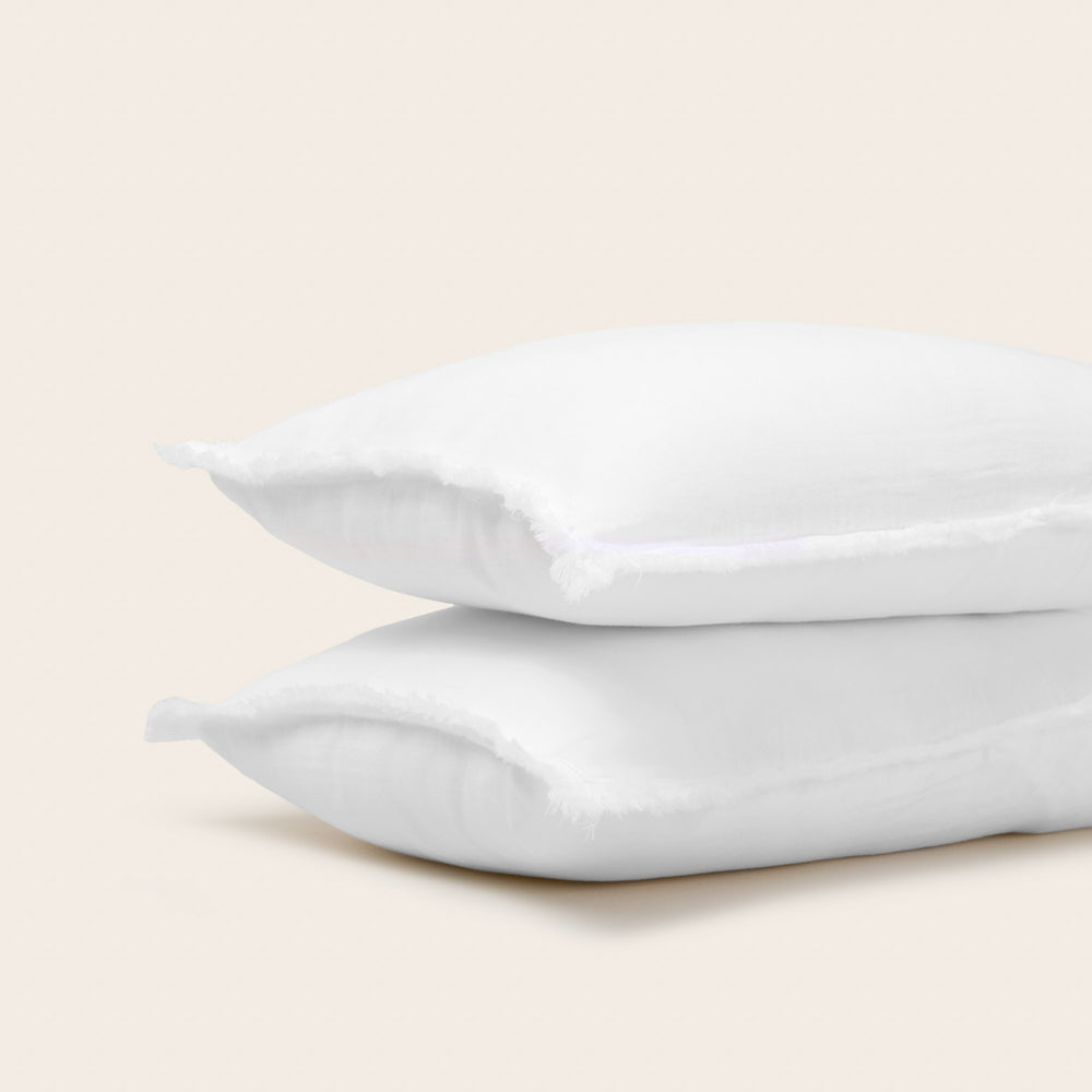 Lot de 2 taies d'oreiller LOU - Génèreux lot de 2 taies en gaze de coton lavé blanc pur - 3