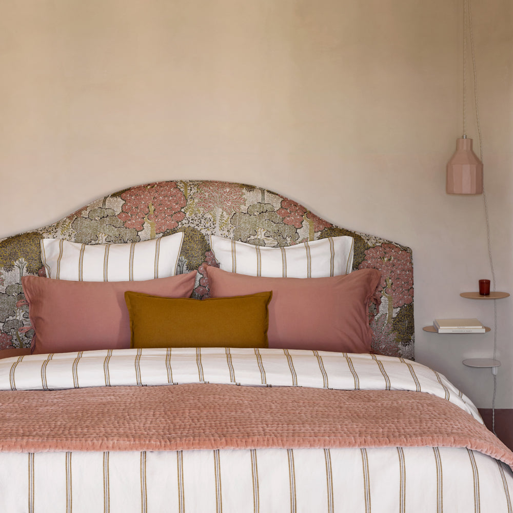 Tête de lit tapissée CEPHEE alisia naturel et rose orangé