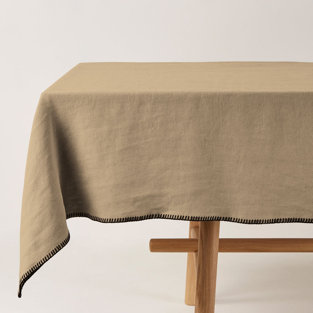 Nappe Rectangulaire Nino à l'Élégance Bohème - 100% Lin Européen Certifié Oeko-Tex™ Beige et Bordure Noire - 5