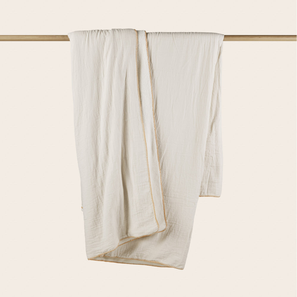Couvre-lit DASHAN écru à franges ocre – Élégance raffinée et chaleur optimale pour chambre douillette - 7