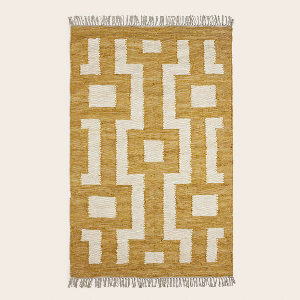 Tapis de sol IMANOL ocre et ivoire design motif géométrique grand format - 4