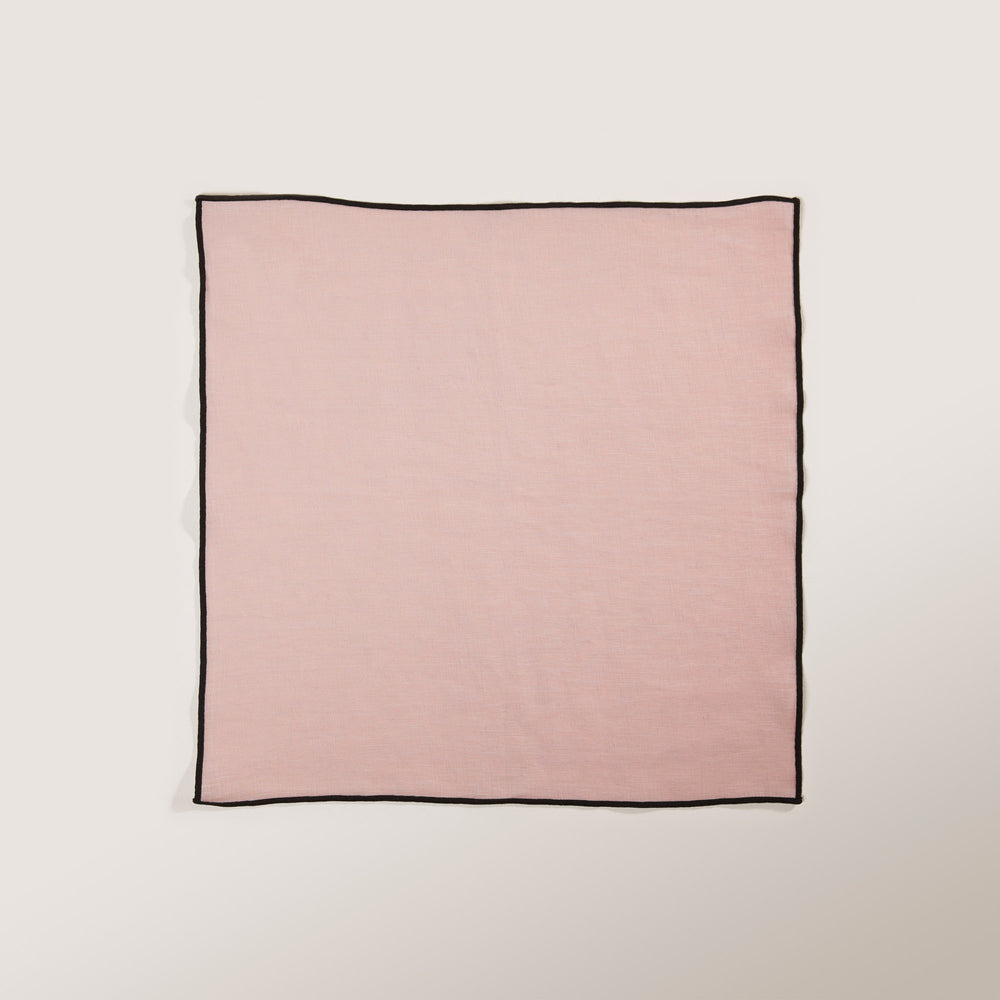 Serviette de table CARLINA en lin lavé rose poudré et bourdon noir - 7