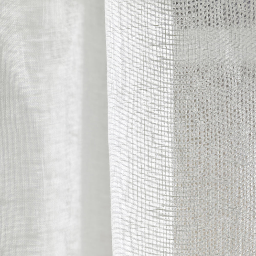 Panneau voilage SHADOW en lin blanc pur et point bourdon indigo artisanal - 7
