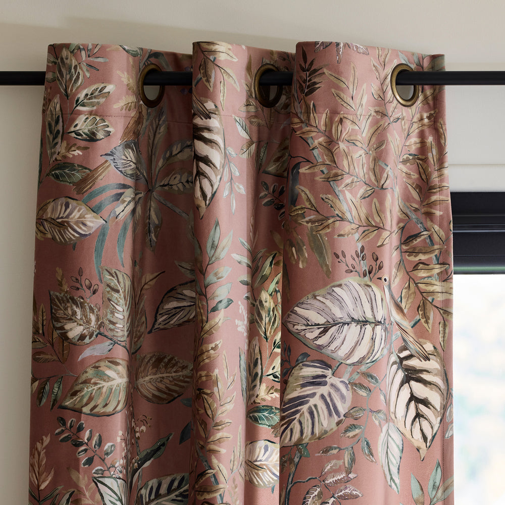 Rideau œillets dorés OTONIA Velours Feuilles Automnales Terracotta & Vert - 5