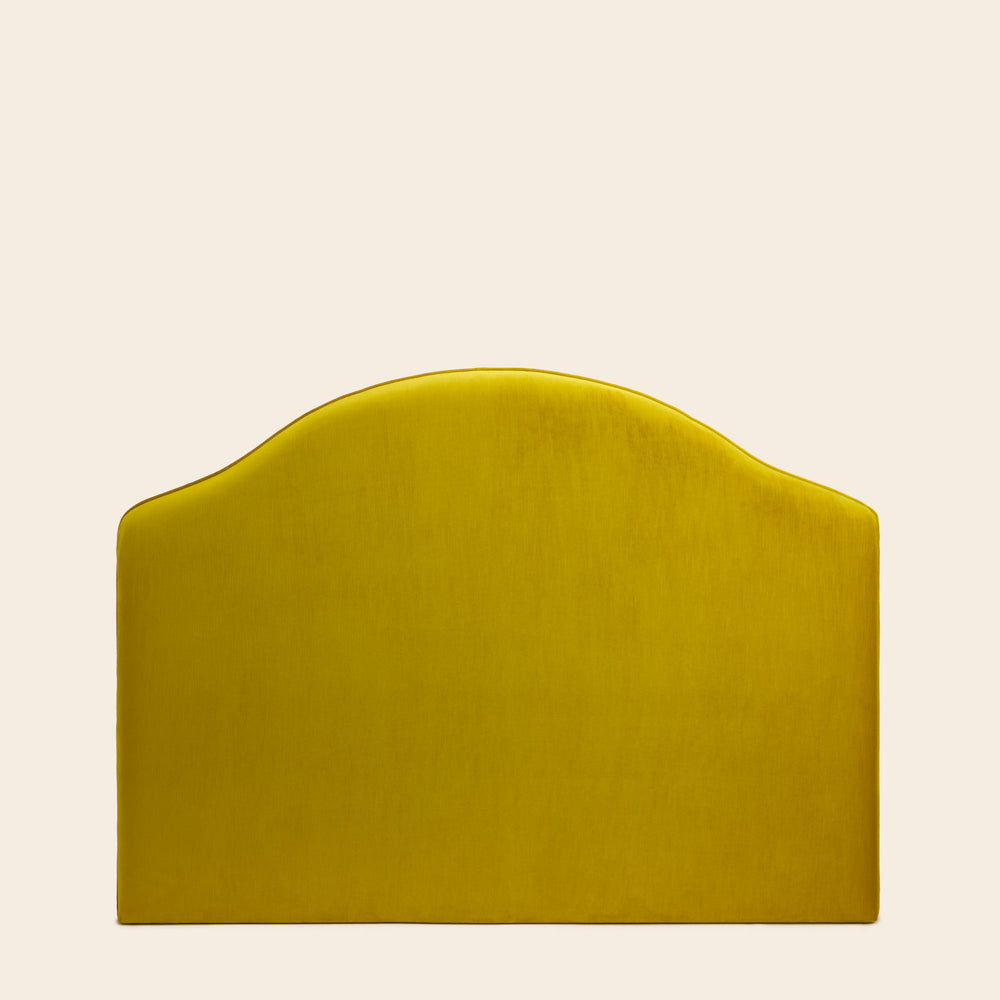 Tête de lit tapissée CEPHEE Dalila en velours satiné jaune sulfure, design élégant et intemporel