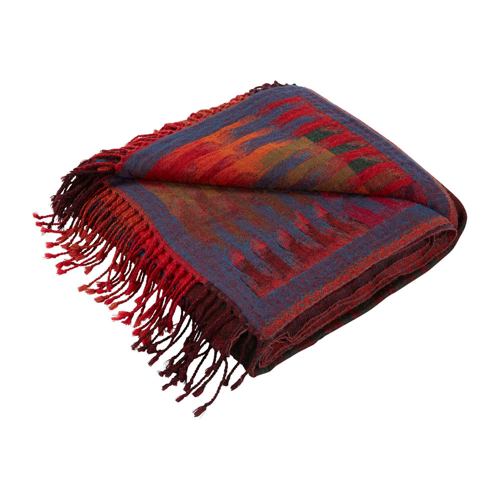 Plaid KHAN cardinal en pure laine motif ikat artistique - 10
