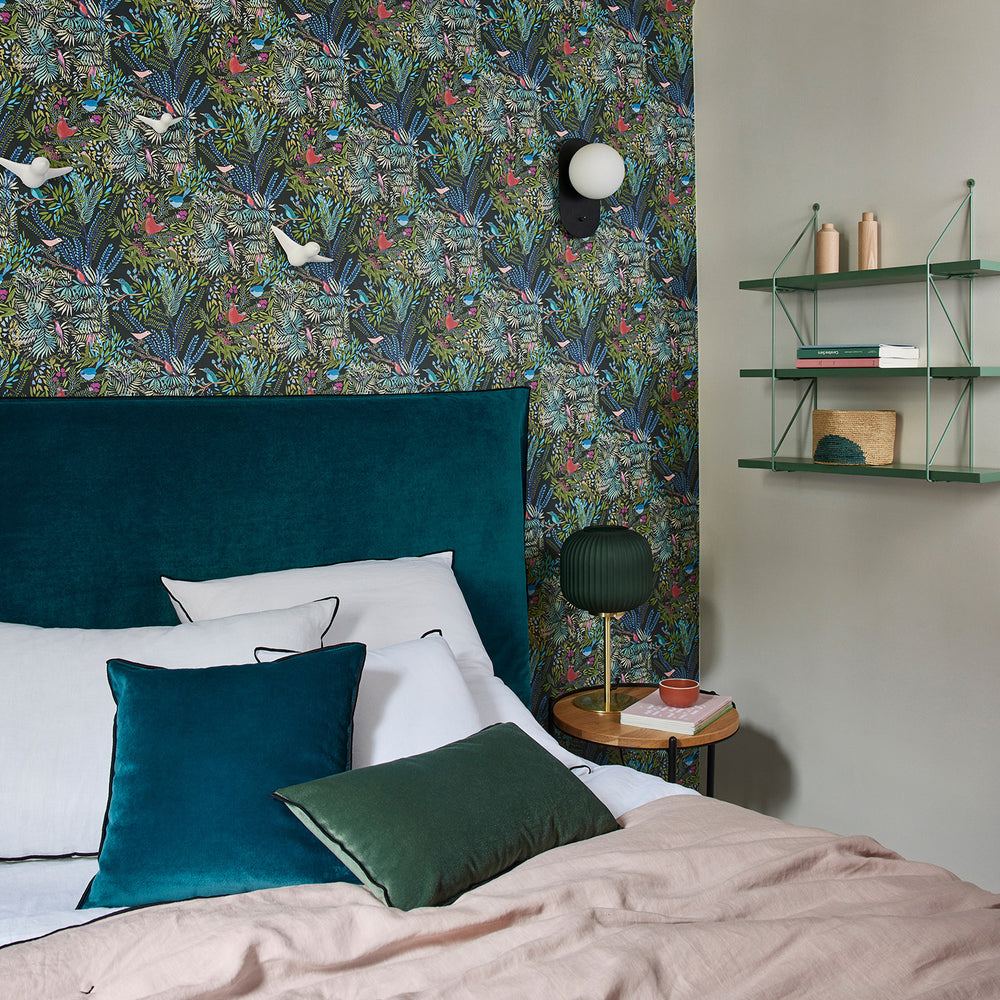 Housse de tête de lit DARIO en velours ultra doux - Bleu canard & Noir bourdon élégant - 4