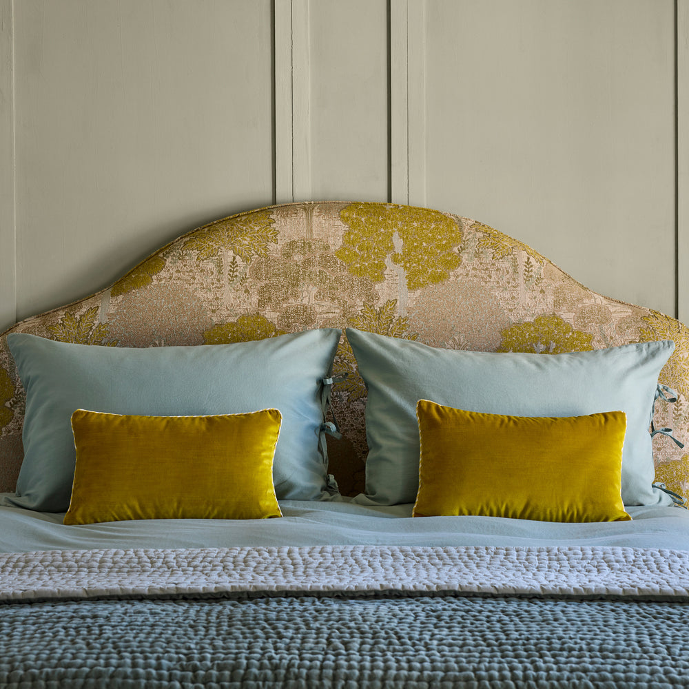 Tête de lit tapissée CEPHEE ALISIA jaune sulfure et nature – Design sophistiqué et élégant pour chambre moderne - 4