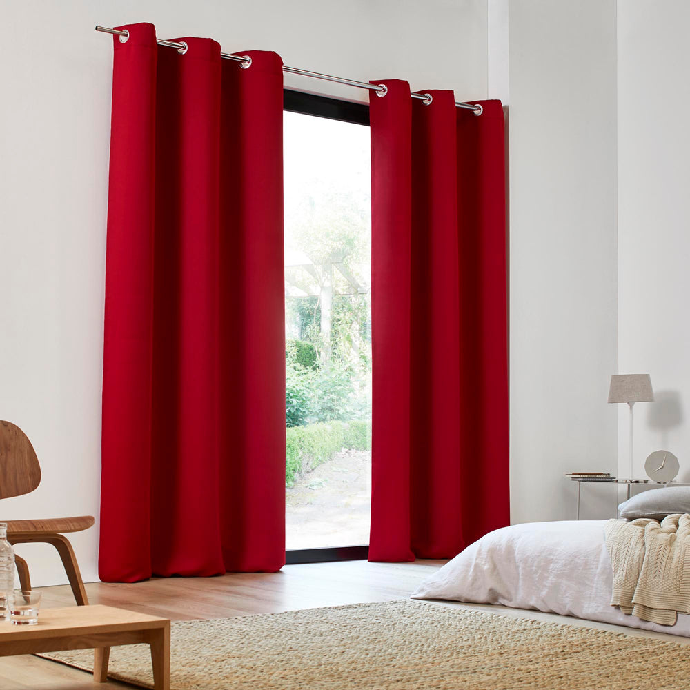 Lot de 2 rideaux occultants premium à oeillets métalliques 240g/m² rouge vif pour… - 4