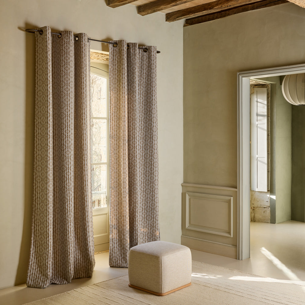 Rideau en Jacquard à Œillets Dorés CASTIN Design Bicolore Naturel et Taupe - 3