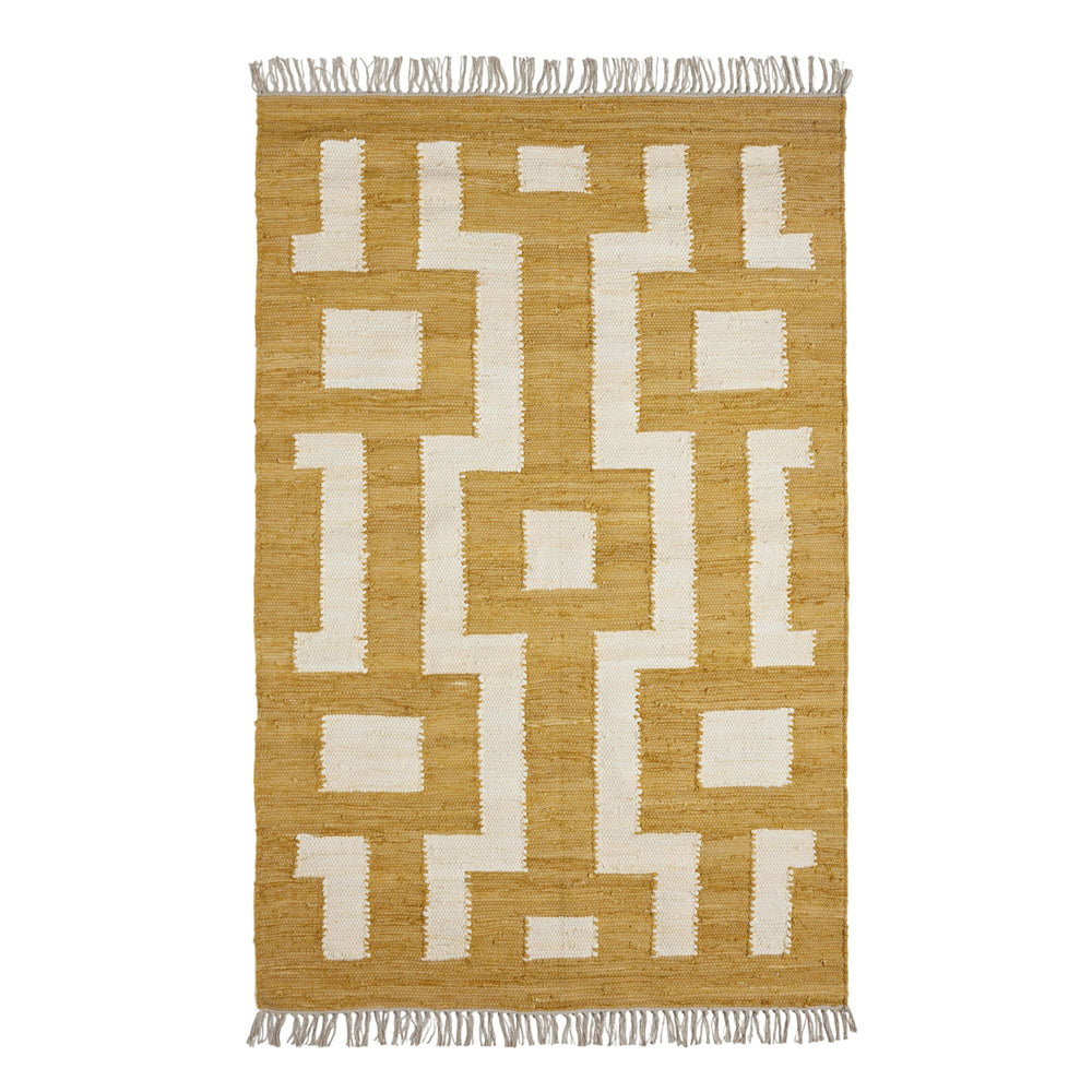 Tapis de sol IMANOL ocre et ivoire design motif géométrique grand format - 5