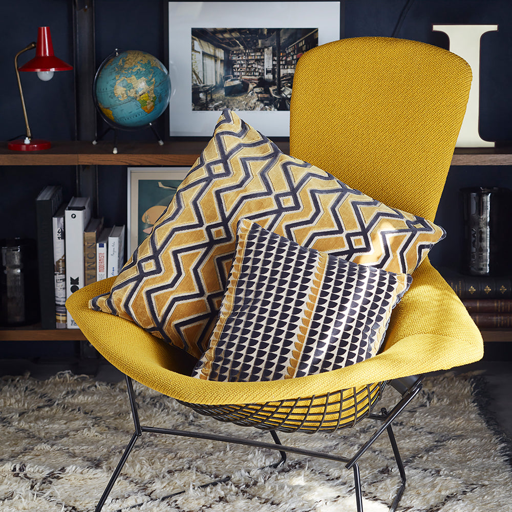Housse de coussin KUMBO Jacquard Velours Ocre et Noir - 2