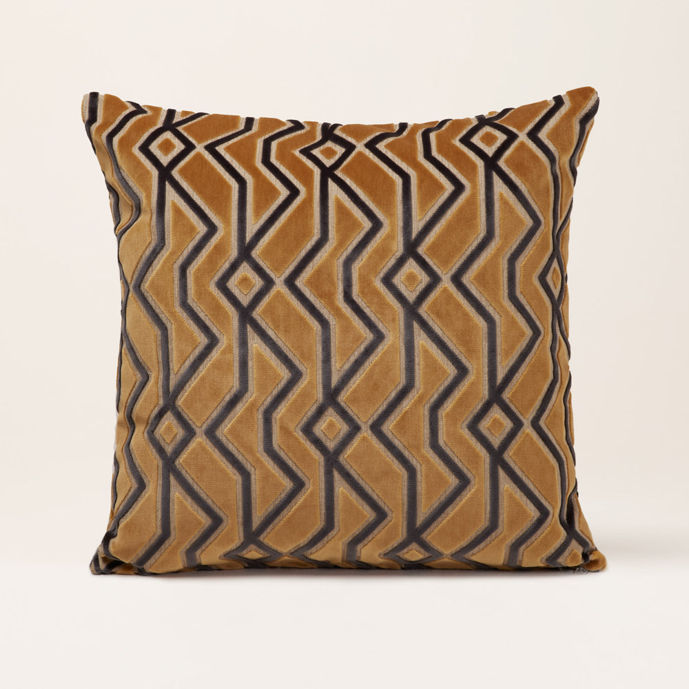 Housse de coussin KUMBO Jacquard Velours Ocre et Noir