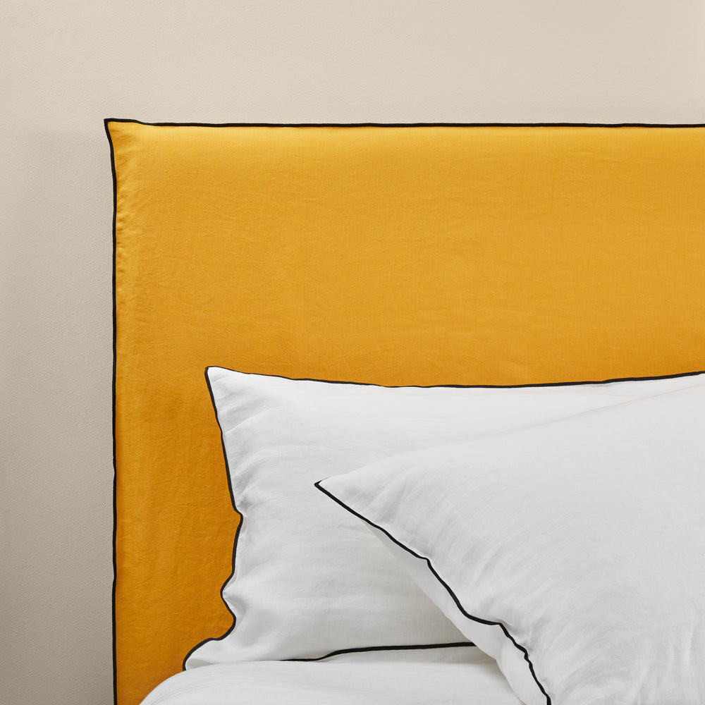Housse de tête de lit CARLINA 100% lin lavé ocre et bourdon noir - 7