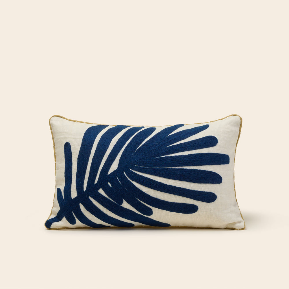 Housse de coussin TROPI écru et indigo