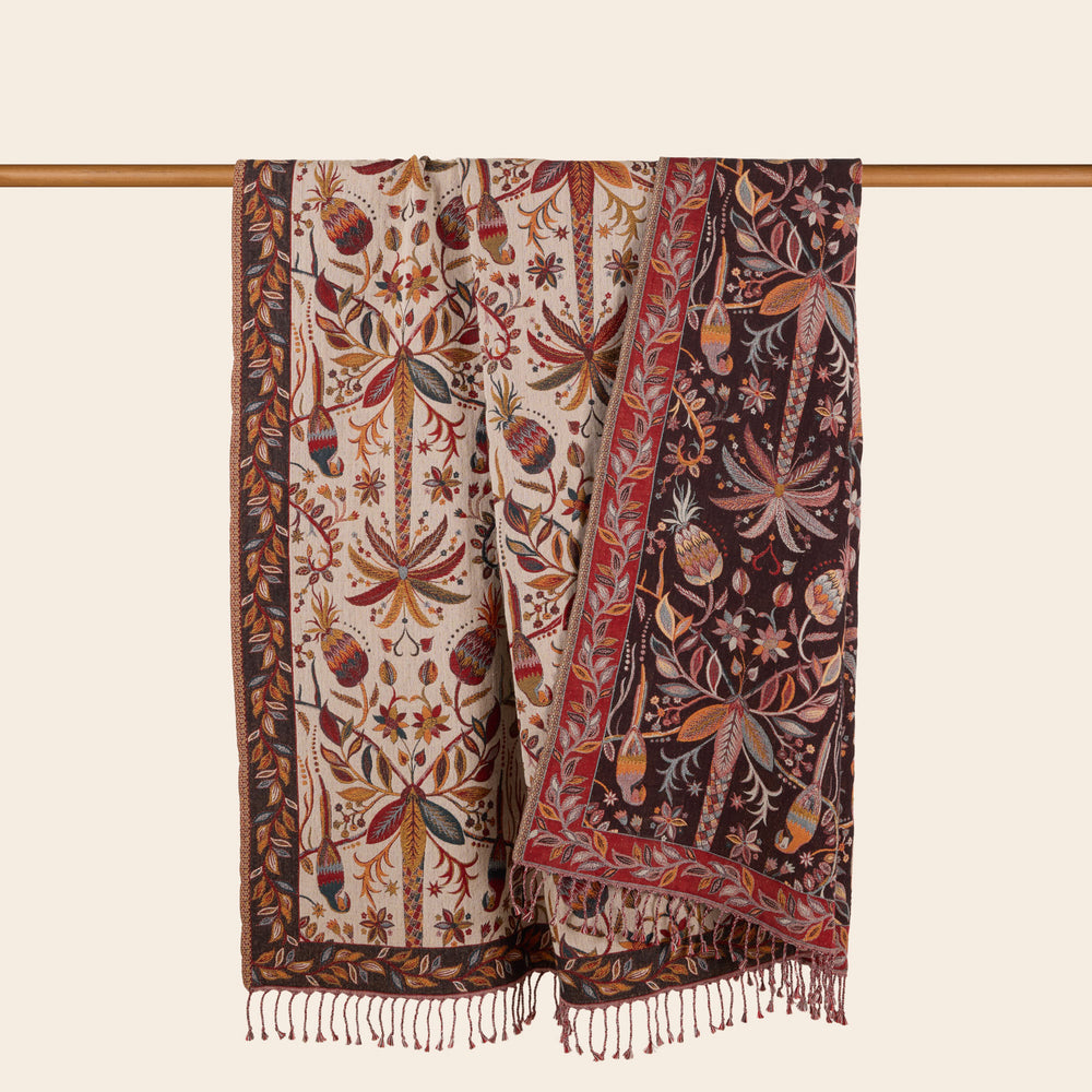 Plaid jacquard SUNDARI ivoire et multicolore – Élégance exotique, motifs de jungle… - 7