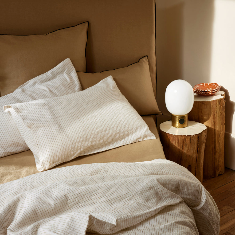 Lot de 2 taies d'oreiller ELIE en lin coton - Ivoire & Naturel, design élégant et éthique - 4