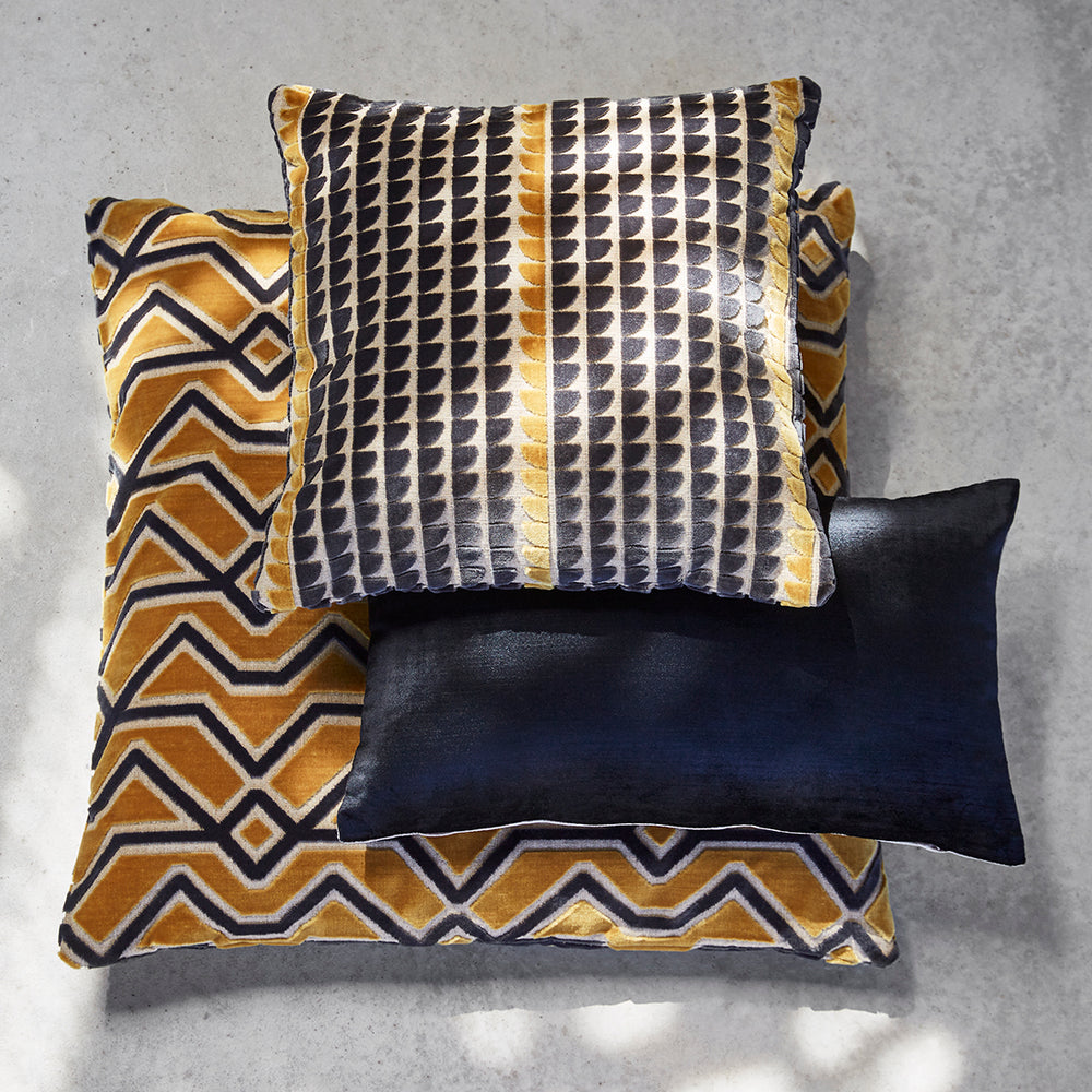 Housse de coussin KUMBO Jacquard Velours Ocre et Noir - 9