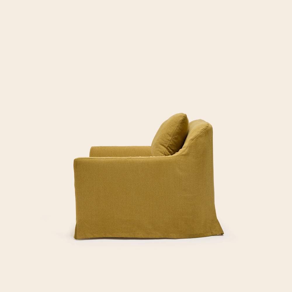 Fauteuil CLARIBEL en tissu barbate curry - 7