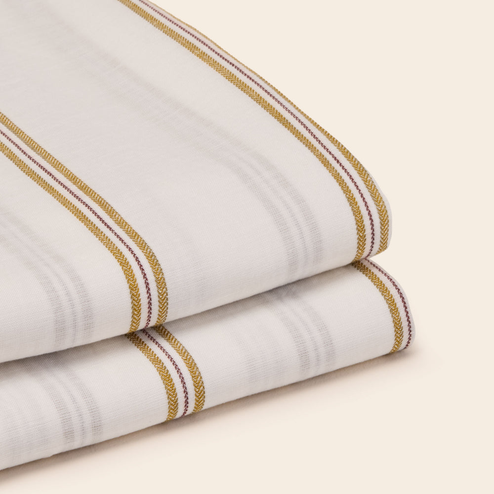 Drap Plat UGOLIN Blanc à Rayures Moutarde Élégant en Matières Naturelles - 4