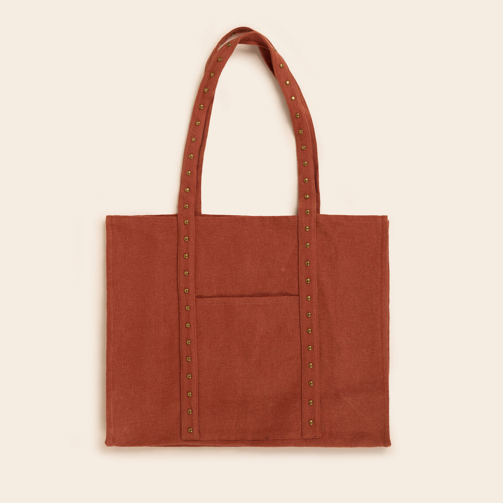 Sac shopping NENIO à brique et clous dorés en laiton - 5