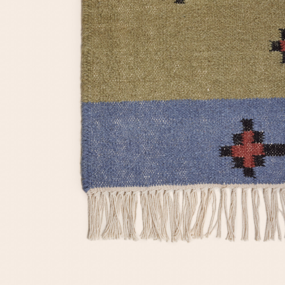 Tapis de sol BOUEKRI - Design Graphique Élegant (Naturel et Bleu) - 6