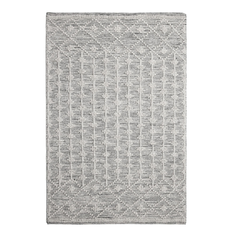 Tapis de sol SOLVIG en coton et laine ivoire et noir style scandinave - 5