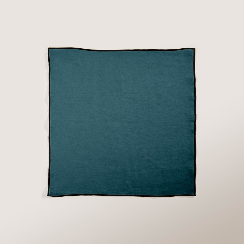 Serviette de Table Carlina en Lin Lavé - Pétrole & Bourdon Noir | Décoration Élégante pour Ensemble Table - 6