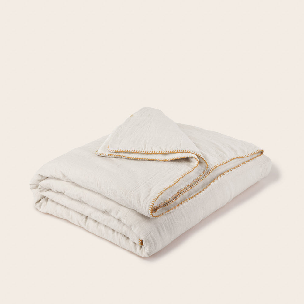 Couvre-lit DASHAN écru à franges ocre – Élégance raffinée et chaleur optimale pour chambre douillette - 3