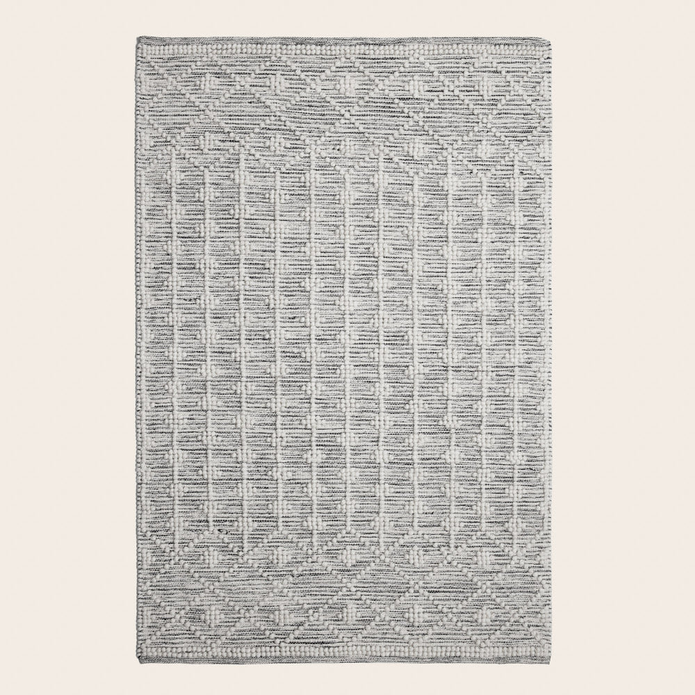 Tapis de sol SOLVIG en coton et laine ivoire et noir style scandinave