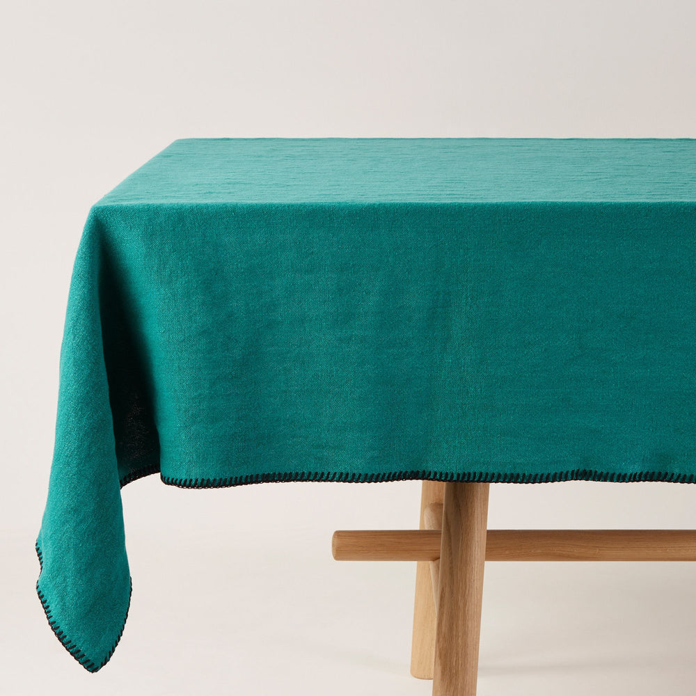 1. Nappe rectangulaire NINO lagon et feston noir en lin Oeko-Tex - 3