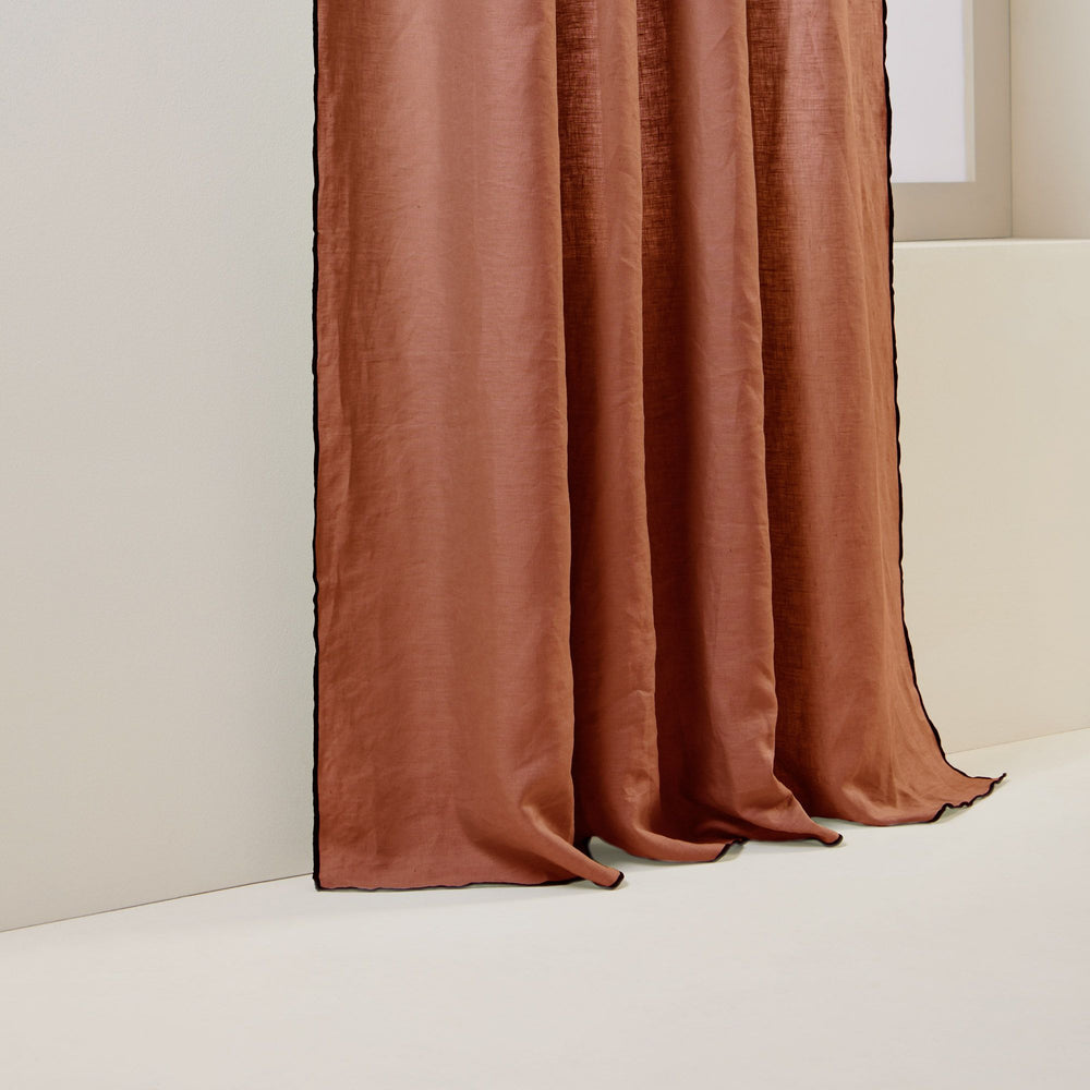 Rideau panneau CARLINA terracotta et bourdon noir - 8
