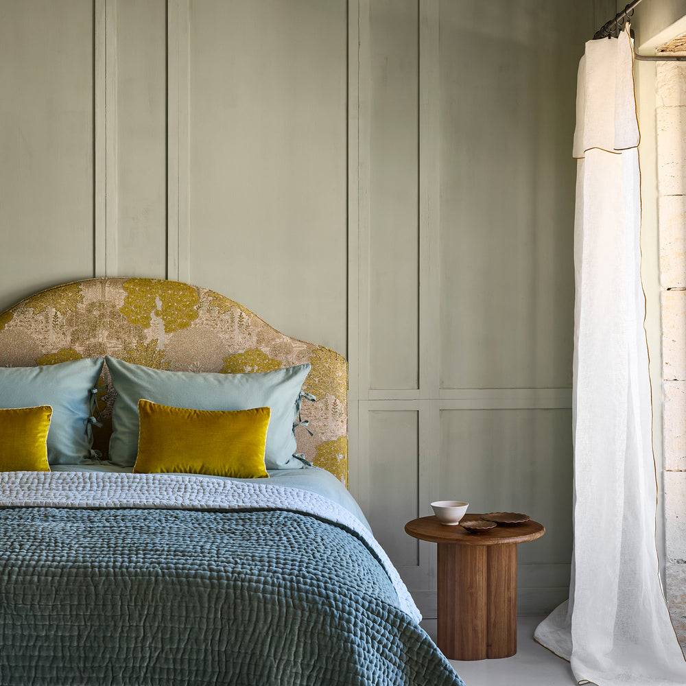 Tête de lit tapissée CEPHEE ALISIA jaune sulfure et nature – Design sophistiqué et élégant pour chambre moderne - 5