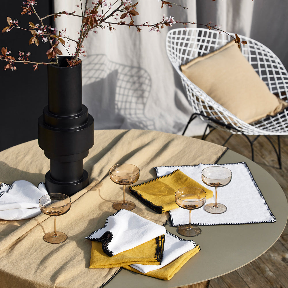 Nappe Rectangulaire Nino à l'Élégance Bohème - 100% Lin Européen Certifié Oeko-Tex™ Beige et Bordure Noire - 4