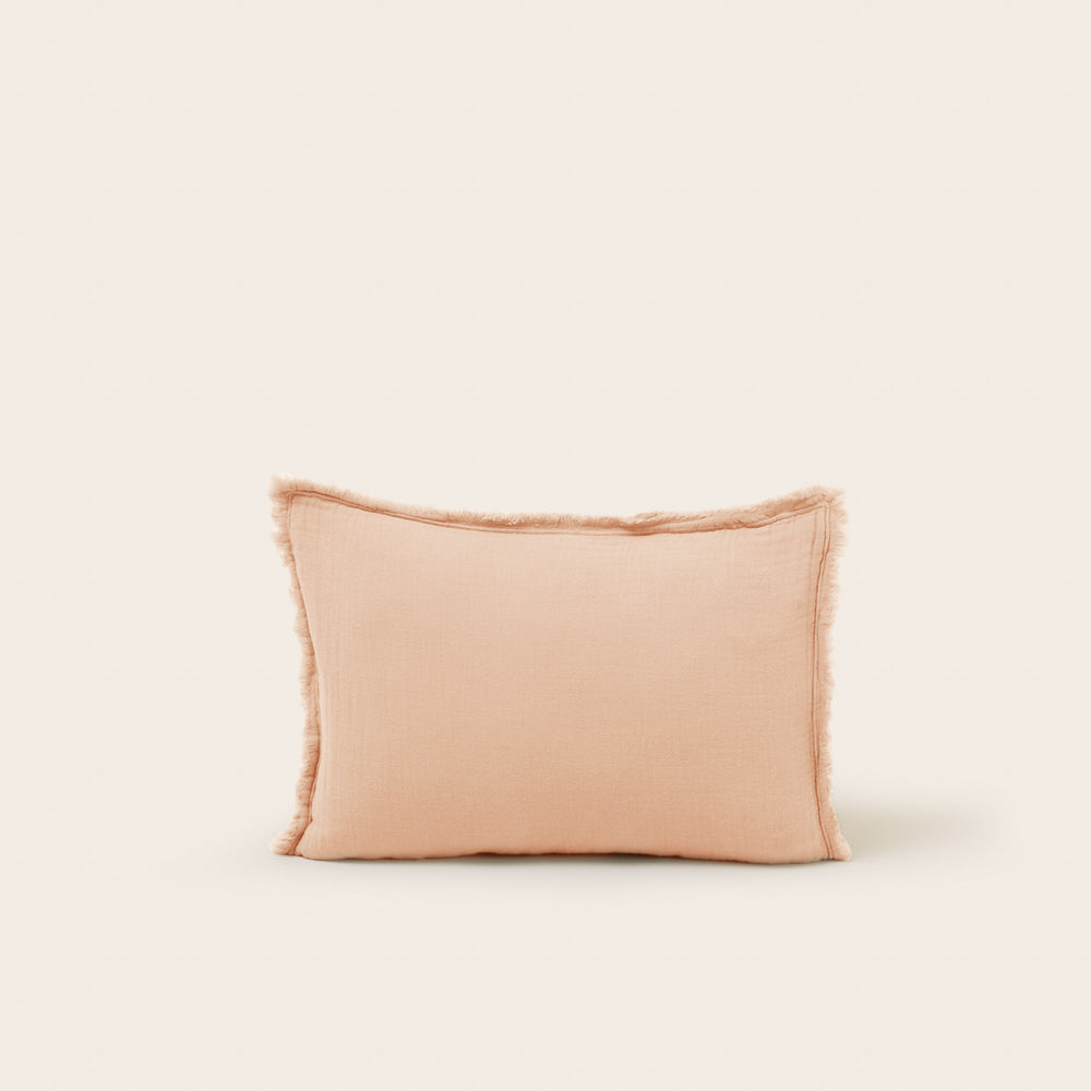 Taie d'oreiller LOU - Pêche Rosé en Gaze de Coton Lavé