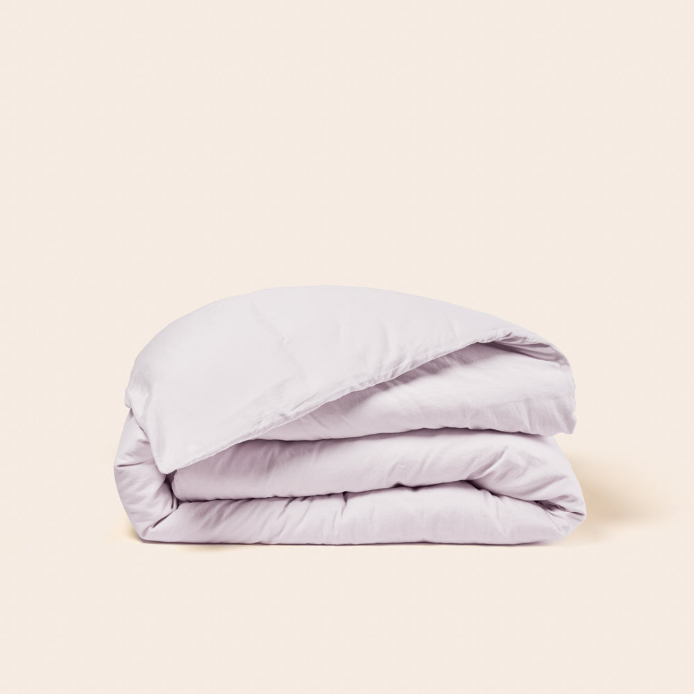 Housse de couette Céliane 100% percale de coton lavée - Rose perlé doux et respirant