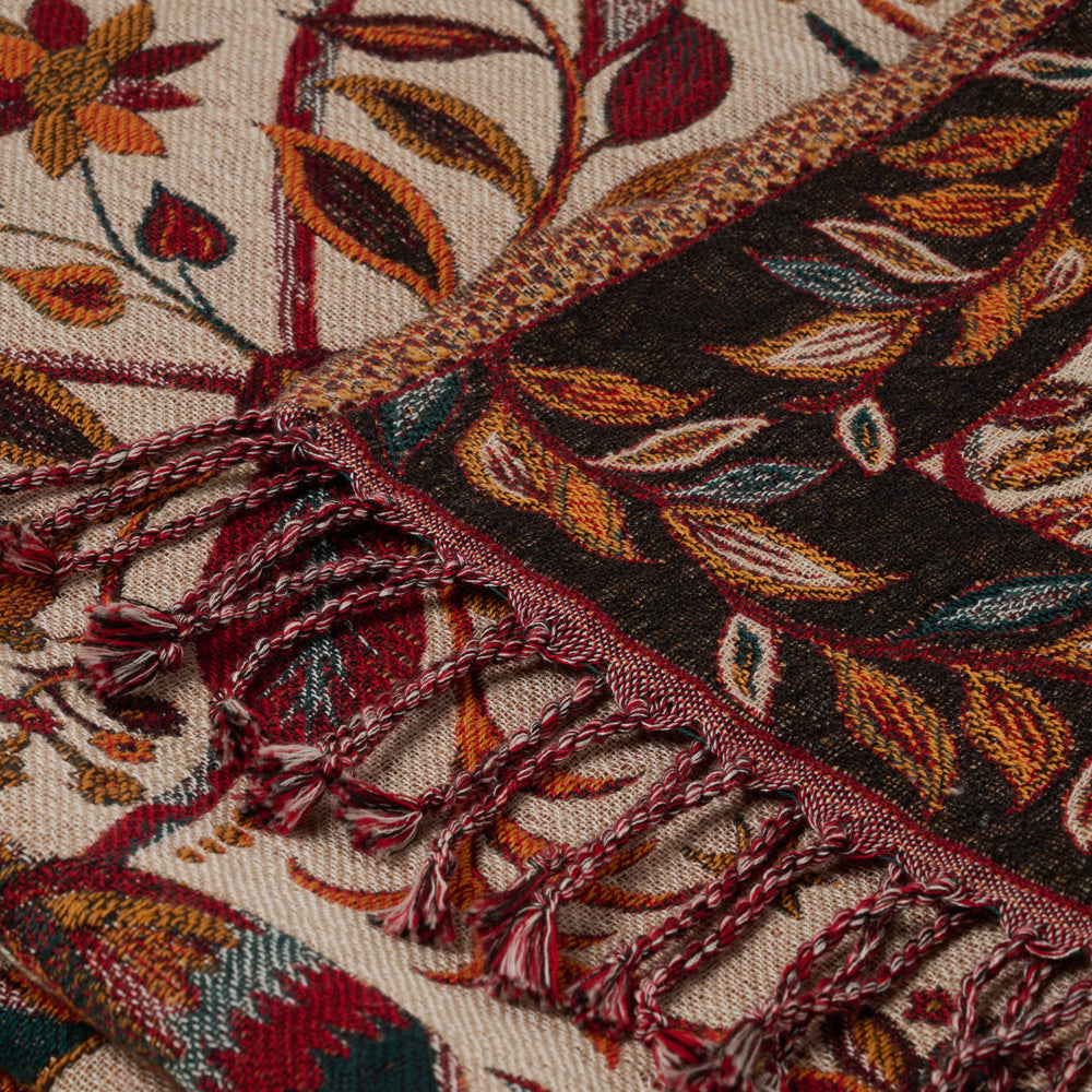 Plaid jacquard SUNDARI ivoire et multicolore – Élégance exotique, motifs de jungle… - 6