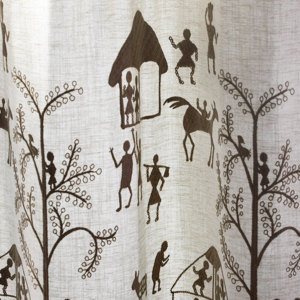 Rideau à oeillets argentés KANOUR naturel et beige - 5