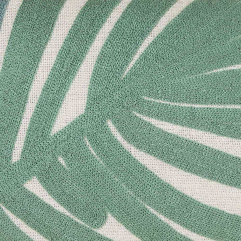 Housse de Coussin TROPI Écru et Vert Tropique Broderie Feuille de Palmier - Décoration Élégante et Artisanale - 6