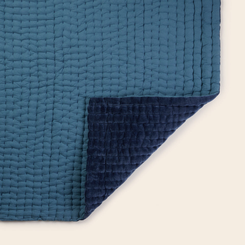Couvre-lit matelassé AURALIE - Bleu nordique, Velours de coton luxueux - 4