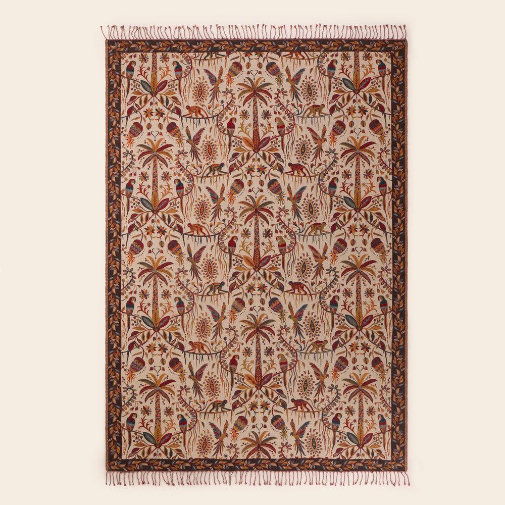 Plaid jacquard SUNDARI ivoire et multicolore – Élégance exotique, motifs de jungle… - 4