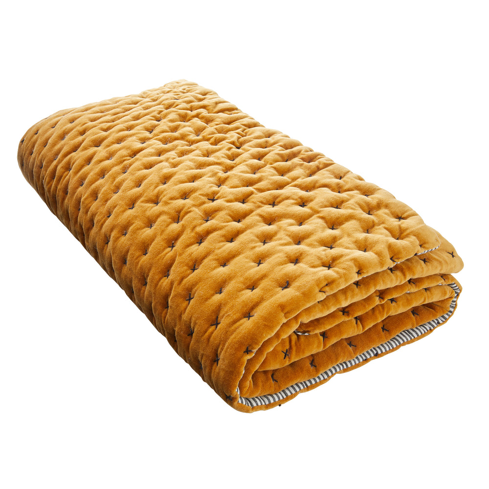 Édredon matelassé MALO en velours de coton ocre - 9
