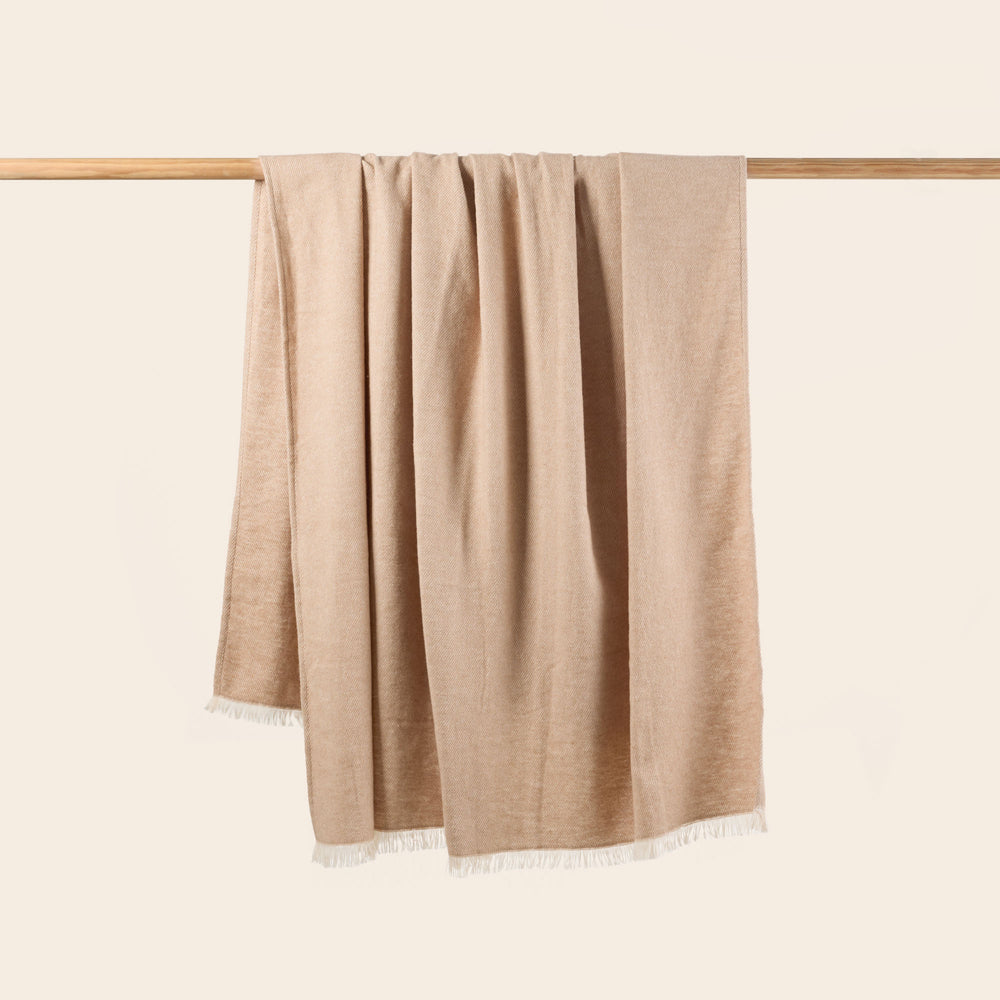Couverture GORAN beige clair et camel moderne en coton biologique hiver salon - 6
