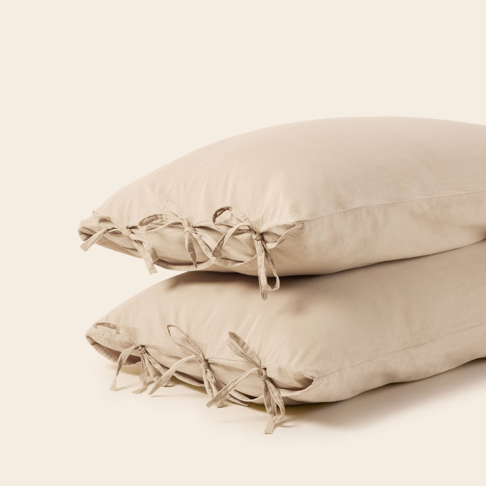 Lot de 2 Taies d'Oreiller SATHEENE - Beige Nude - Design Épuré et Luxueux - 3