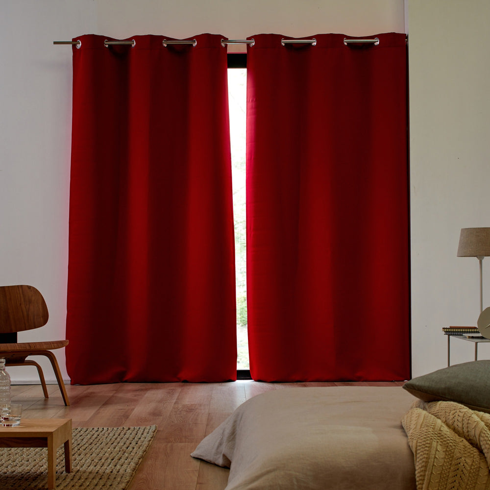 Lot de 2 rideaux occultants premium à oeillets métalliques 240g/m² rouge vif pour… - 6