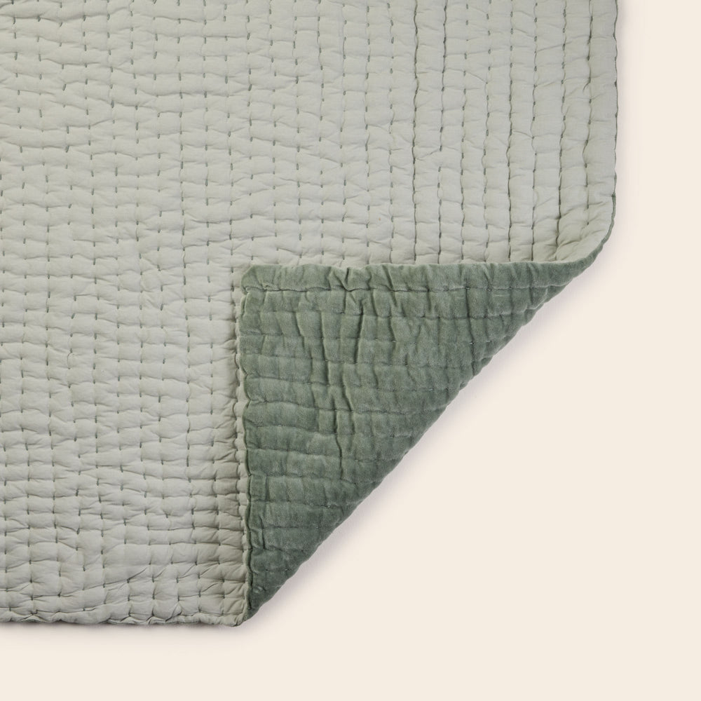 Couvre-Lit Matelassé AURALIE en Velours de Coton - Vert de Gris - 4