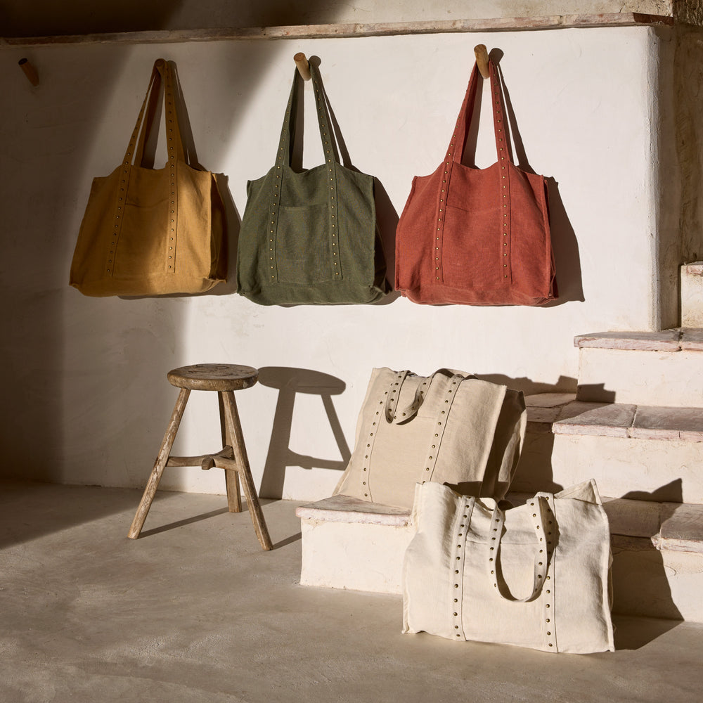 Sac NENIO en tissu kaki grisé avec clous en laiton - 4