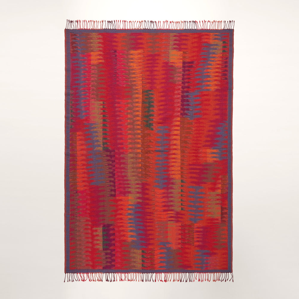 Plaid KHAN cardinal en pure laine motif ikat artistique - 6