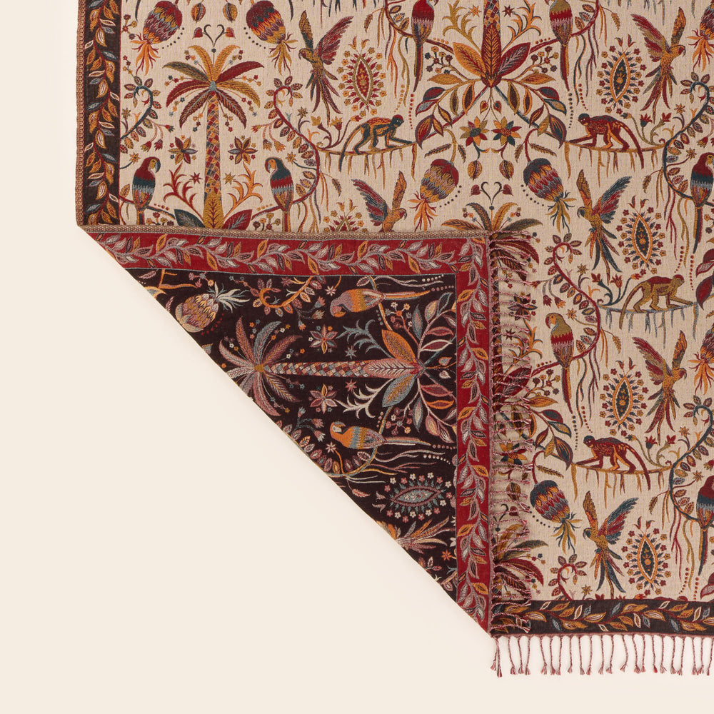 Plaid jacquard SUNDARI ivoire et multicolore – Élégance exotique, motifs de jungle… - 5