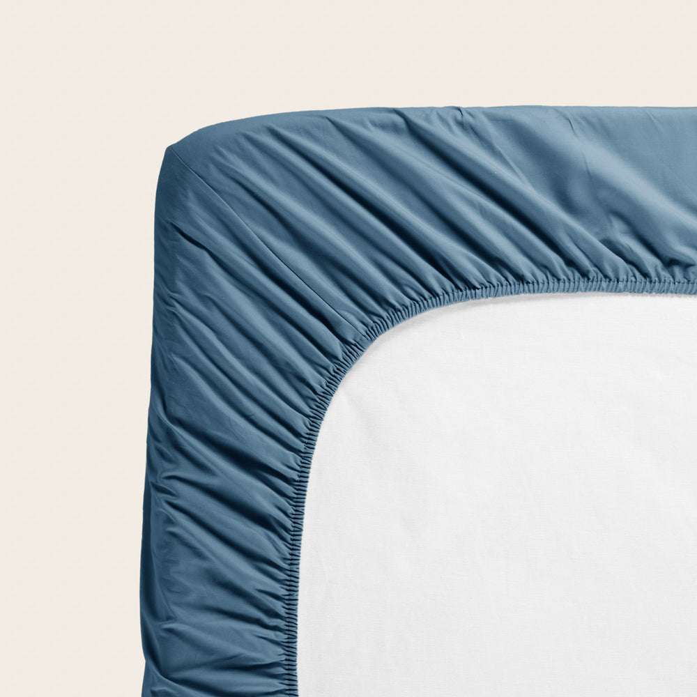 Drap Housse Céliane en Percale de Coton Lavé – Bleu Orage - 4